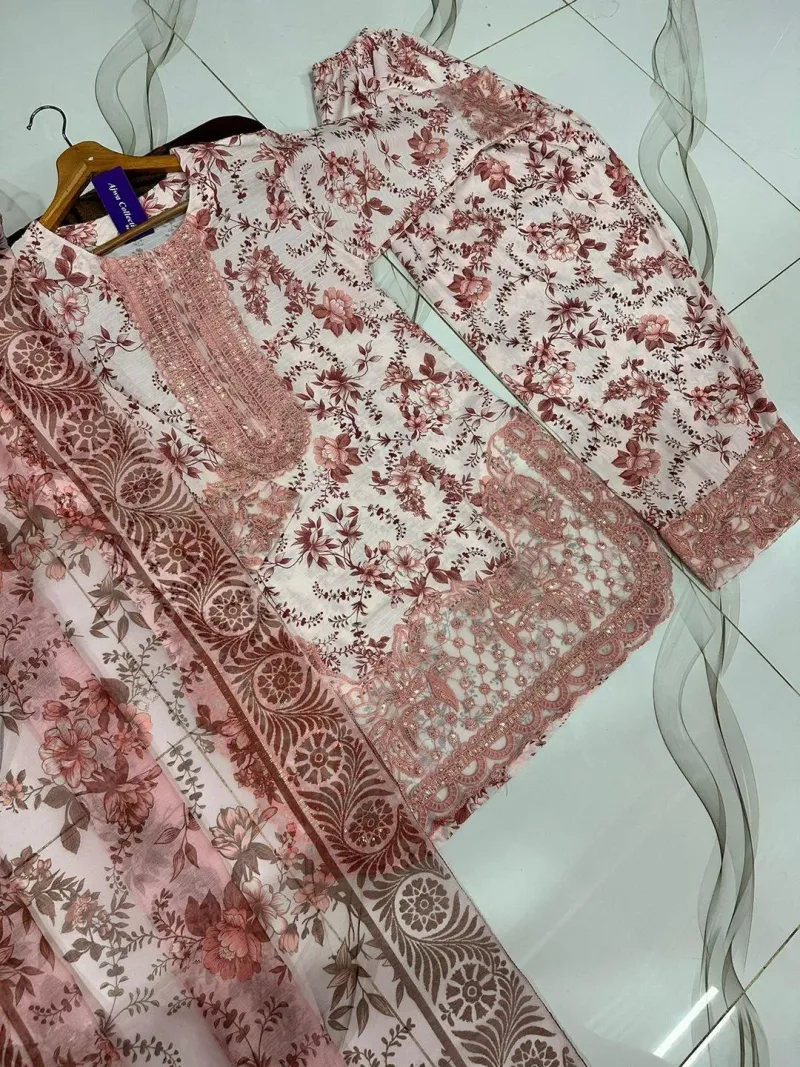 Farshi Shalwar Monar Dupatta 3Pcs Digital Printed - Image 3