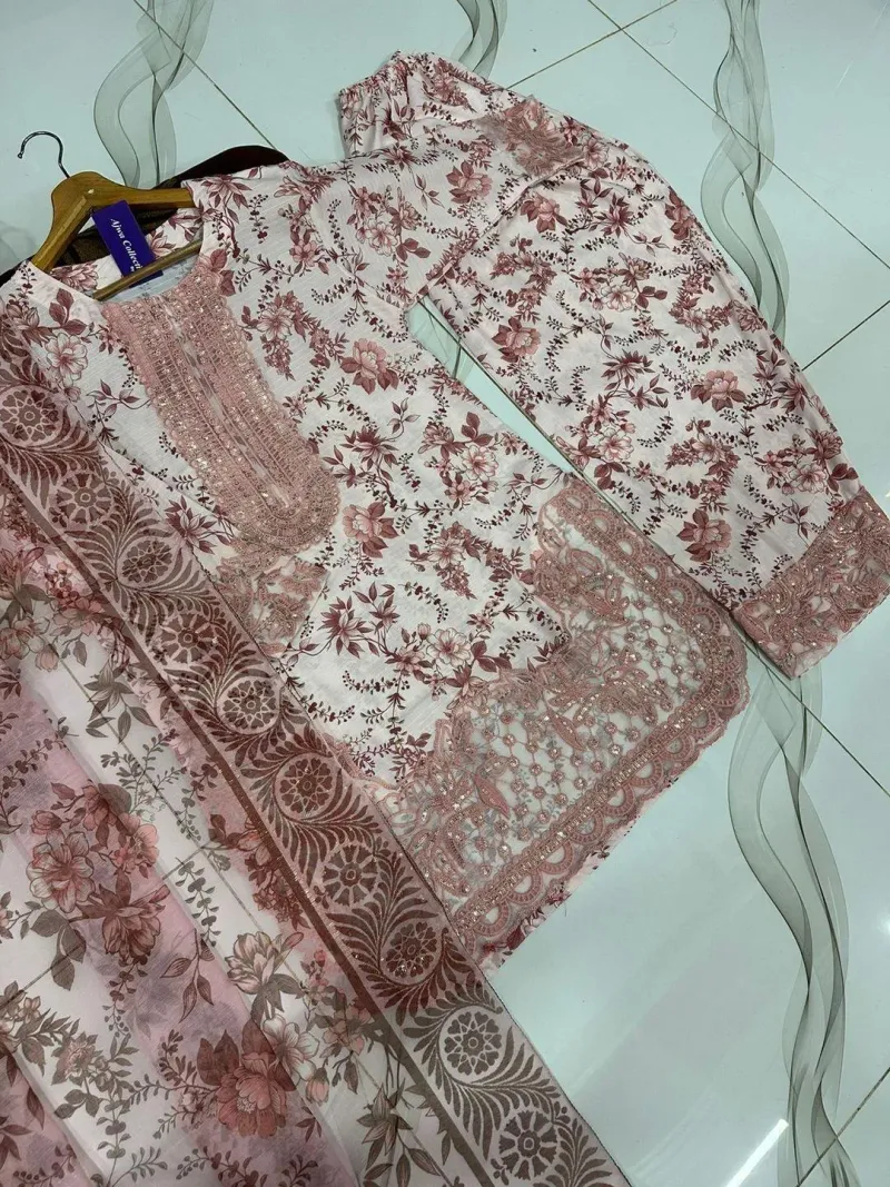Farshi Shalwar Monar Dupatta 3Pcs Digital Printed - Image 4