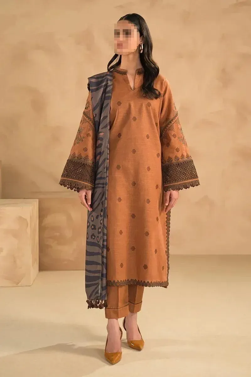 3 Pcs Women's Unstitched Embroidered Suit