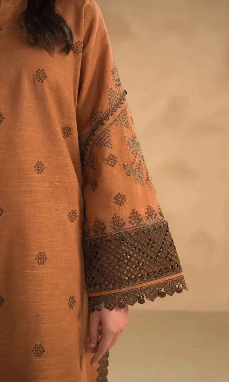 3 Pcs Women's Unstitched Embroidered Suit - Image 2