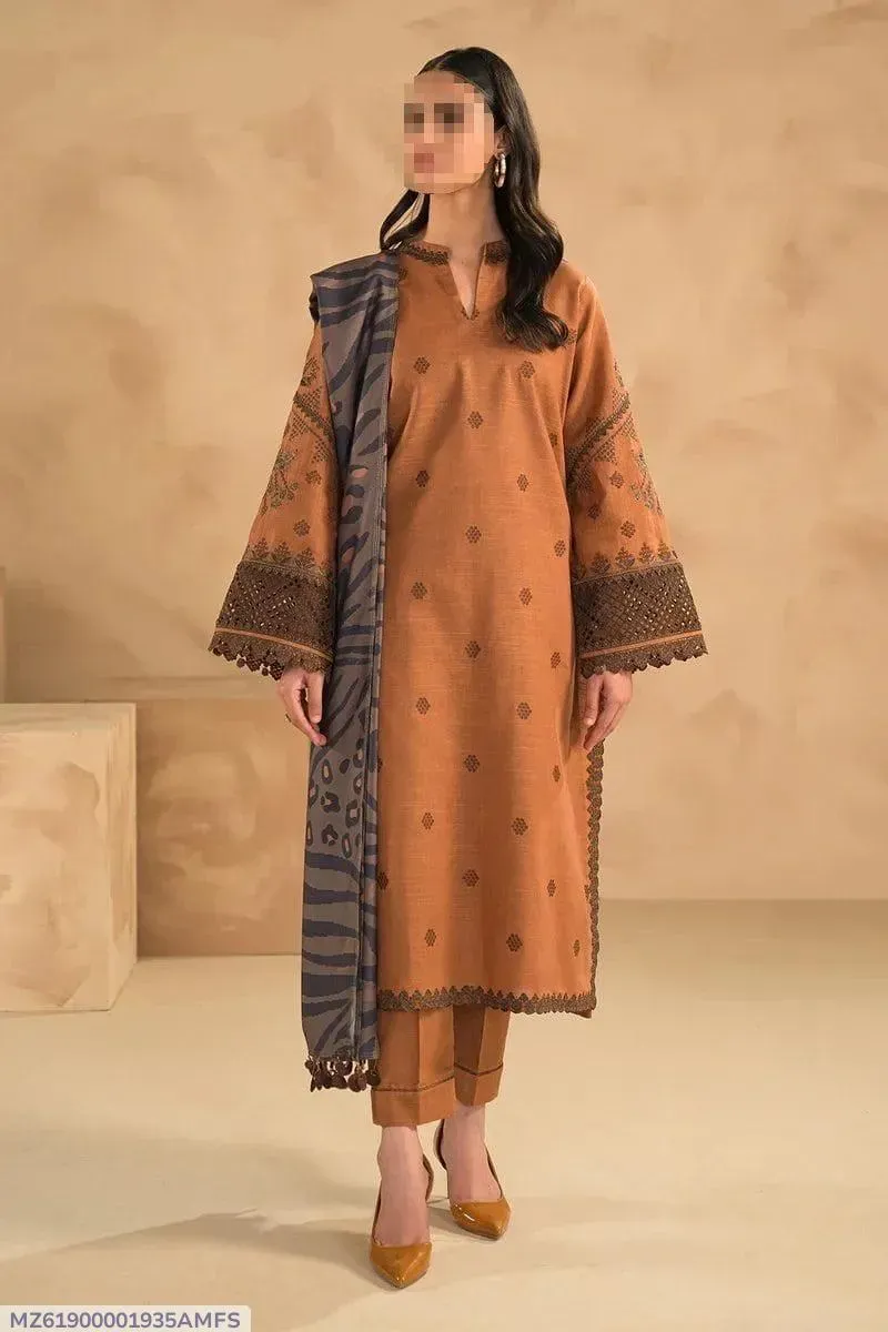 3 Pcs Women's Unstitched Embroidered Suit - Image 6