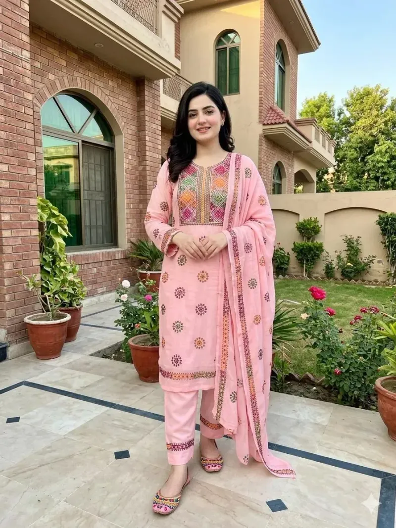Pink Chiffon Hand Embroidered 2Pcs Set