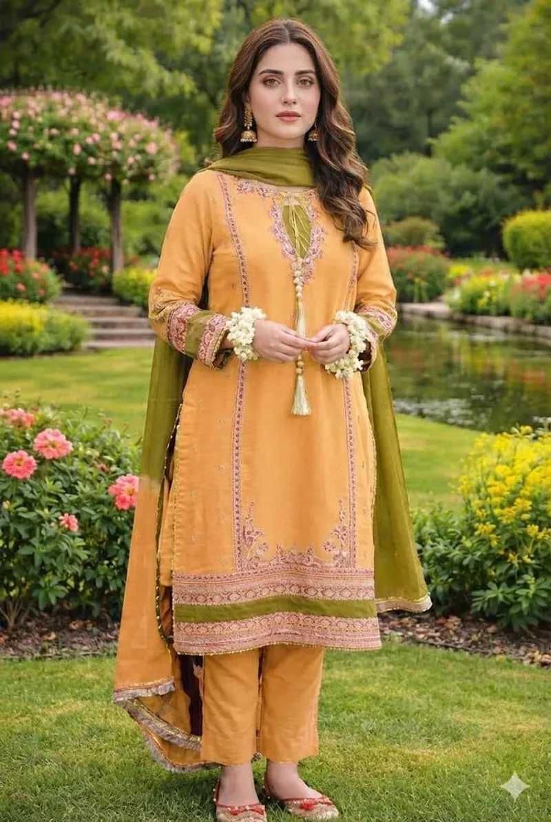Peach Embroidered 3-Piece Lawn Suit for Women