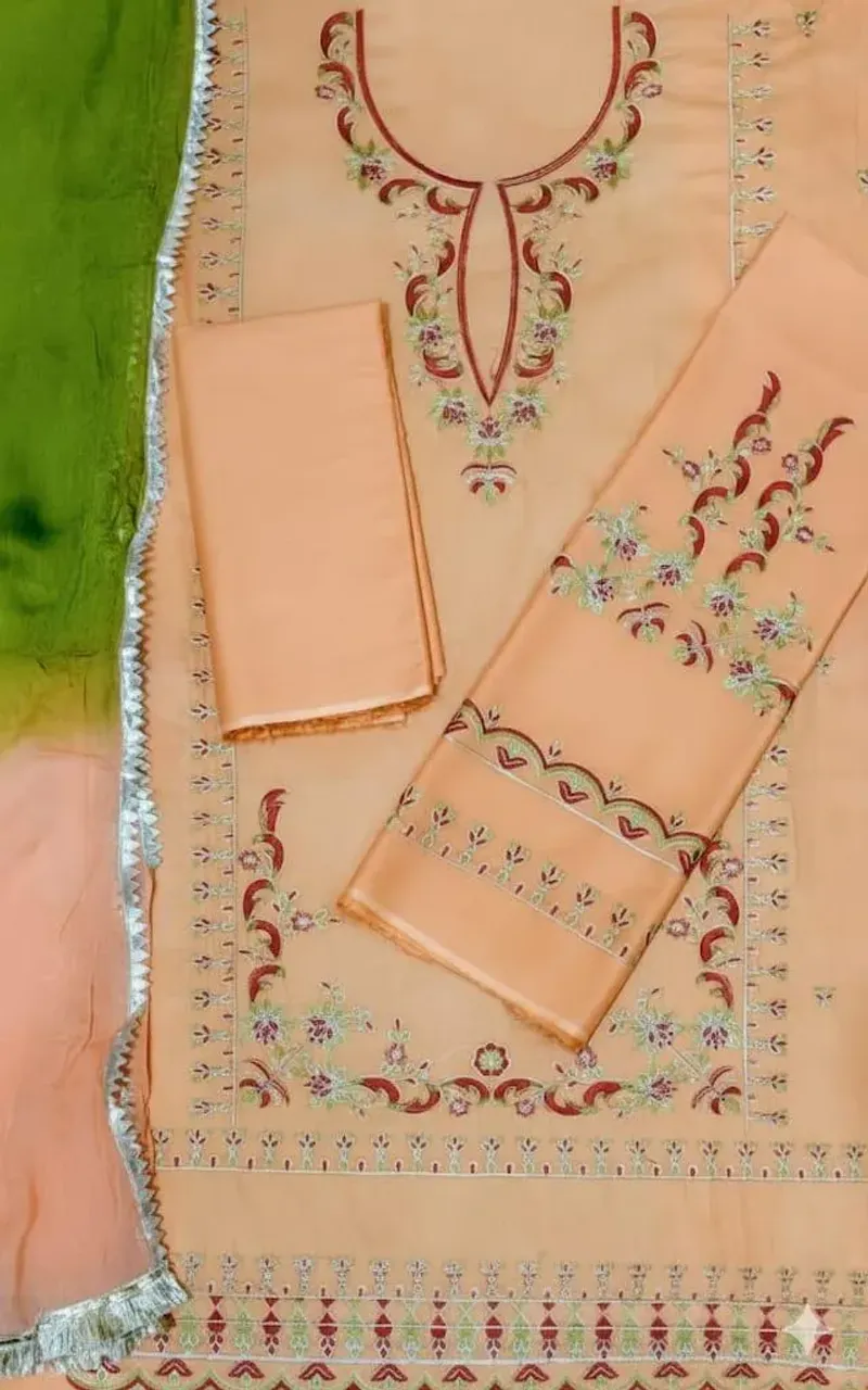Peach Embroidered 3-Piece Lawn Suit for Women - Image 2