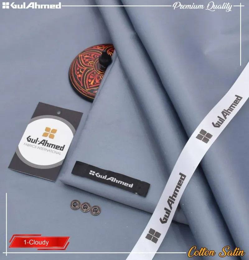 Gul Ahmed Cotton Satin Suit Grey Winter Office Wear