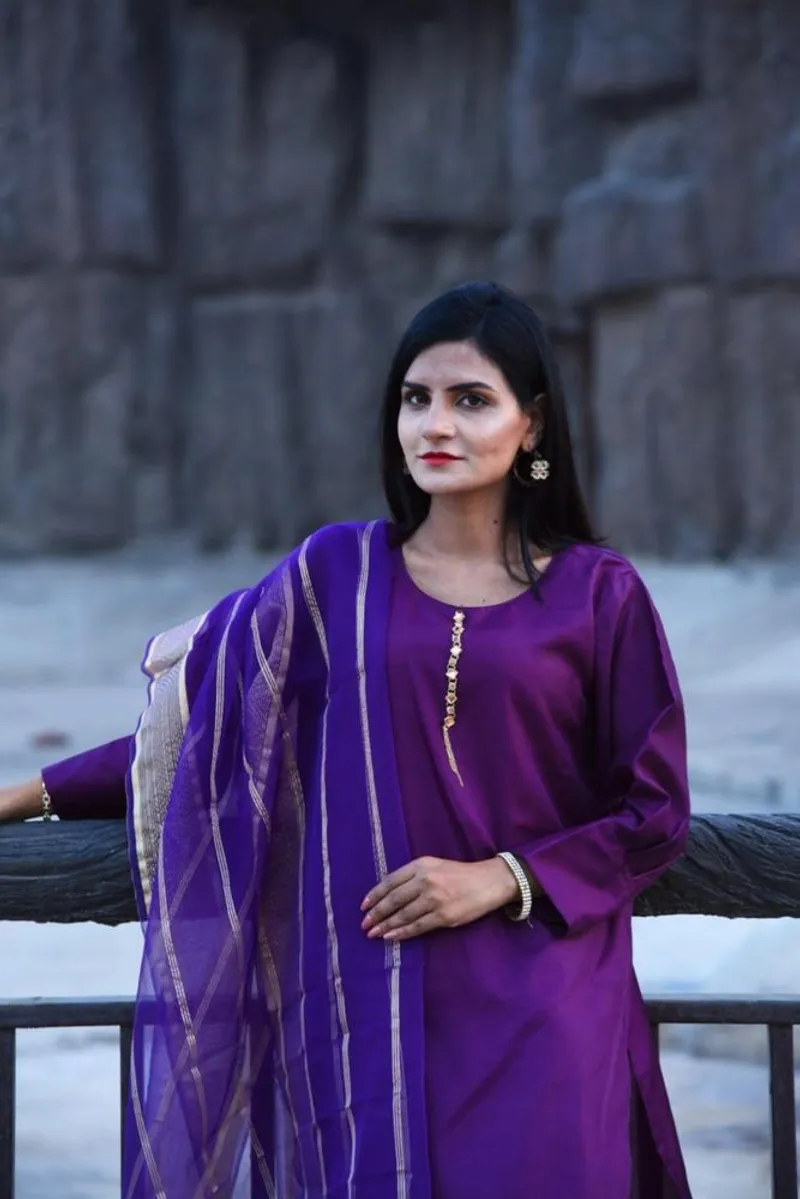Purple Katan Silk 3-Piece Suit for Women
