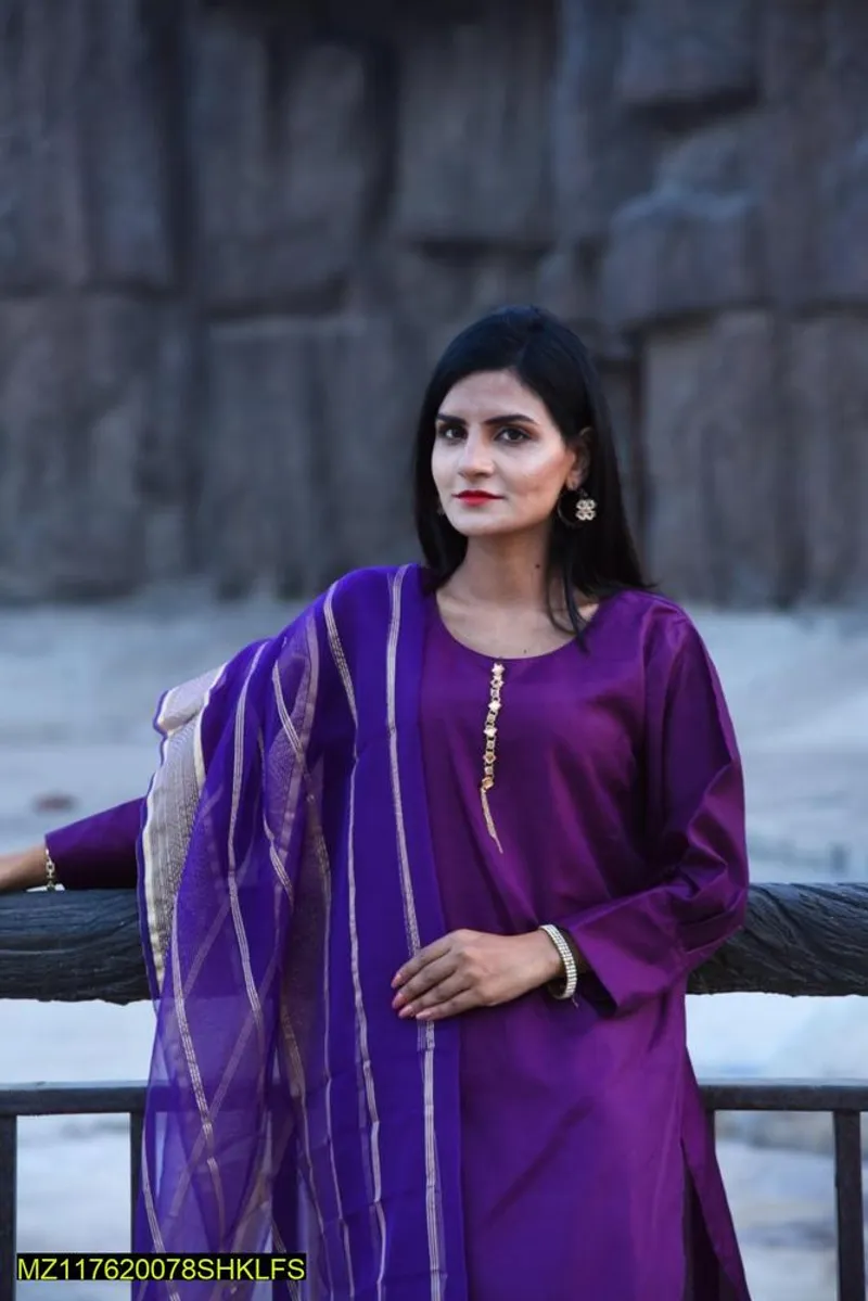 Purple Katan Silk 3-Piece Suit for Women - Image 3