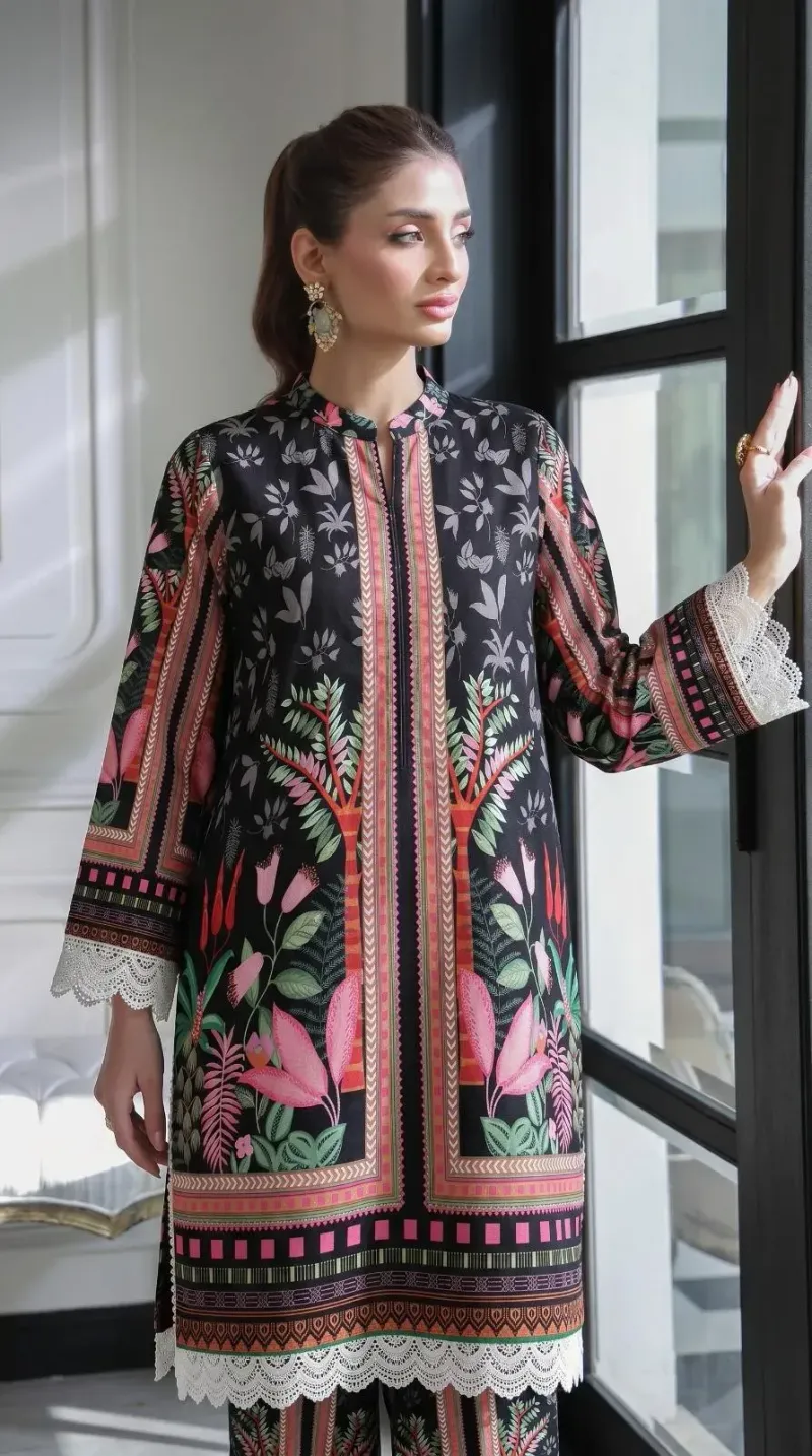 Black Printed Lawn 2Pcs Shirt Trouser Set