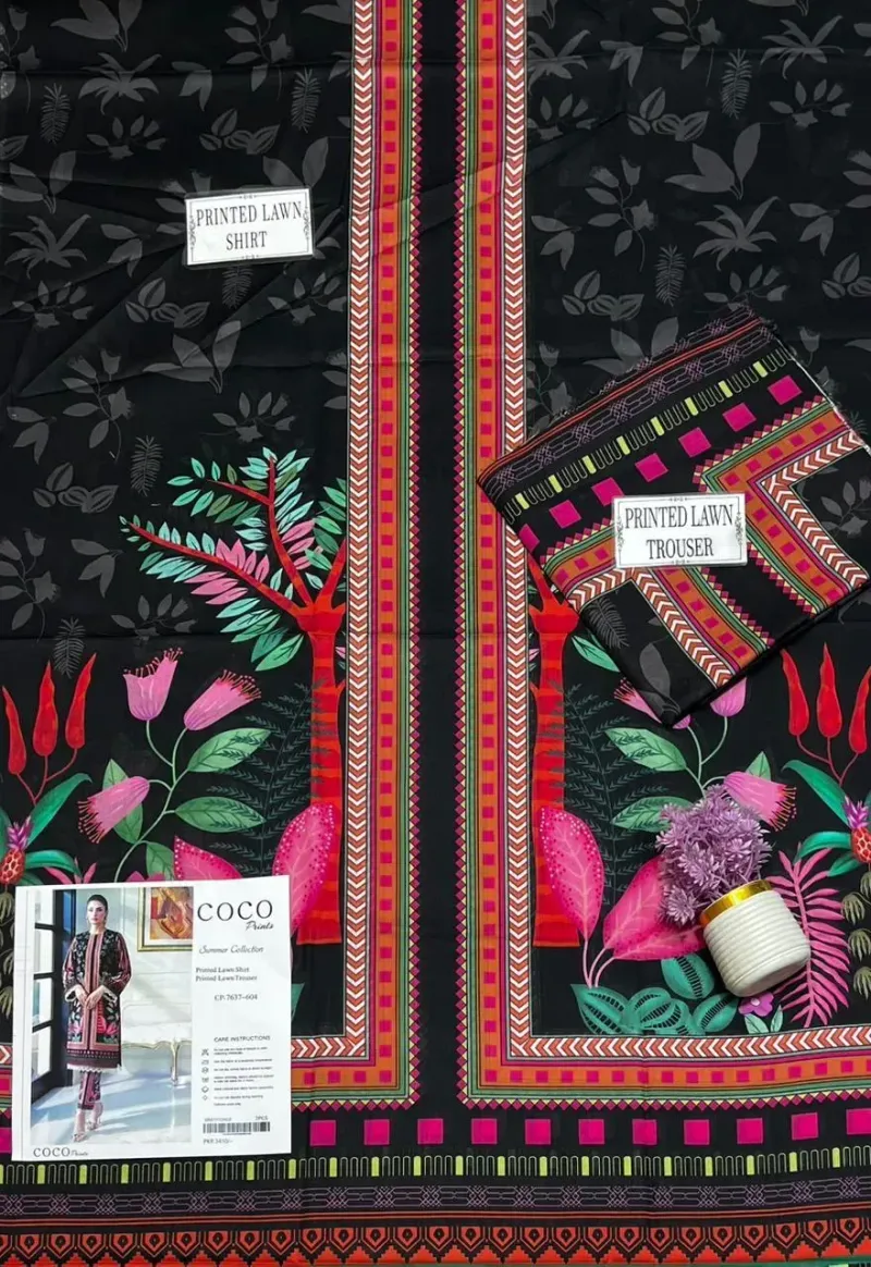 Black Printed Lawn 2Pcs Shirt Trouser Set - Image 3