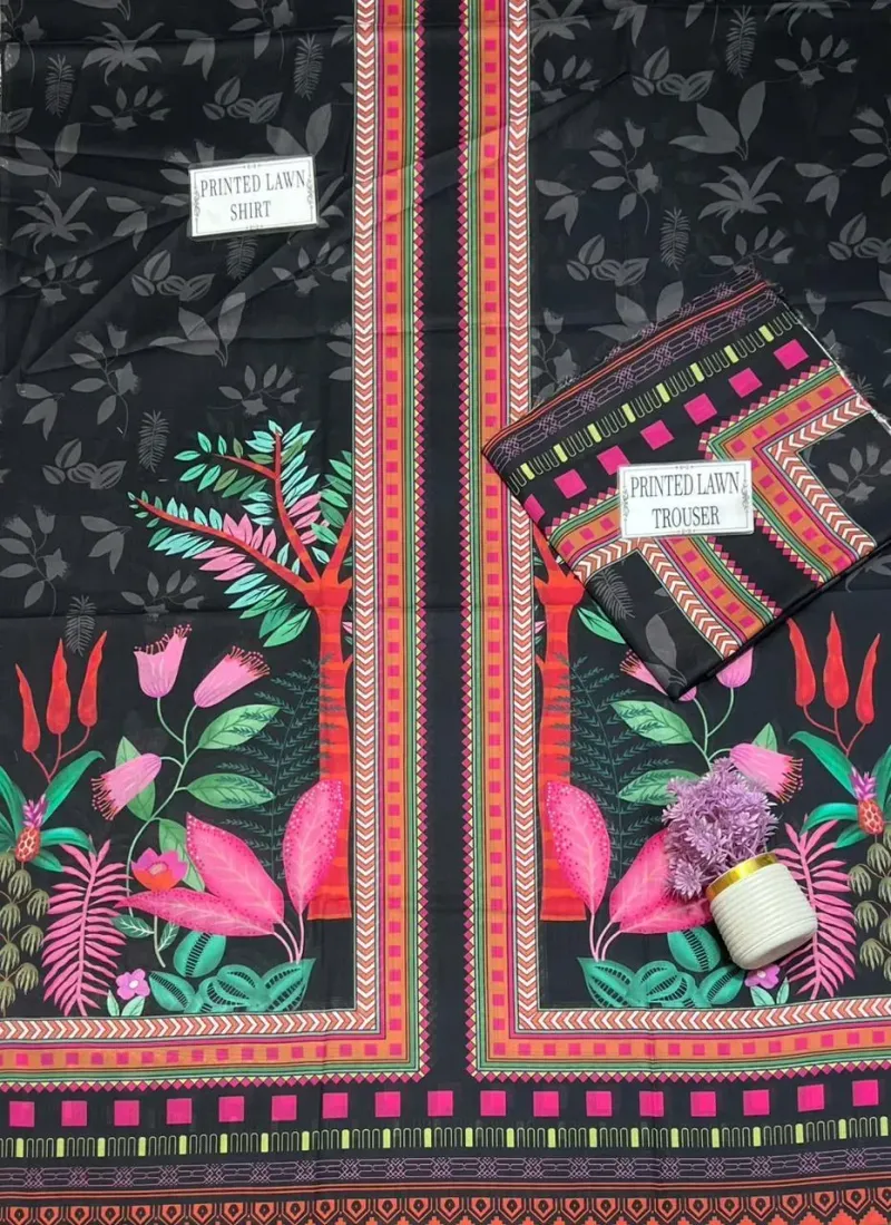 Black Printed Lawn 2Pcs Shirt Trouser Set - Image 4