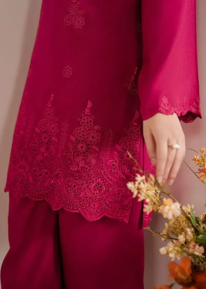 3 Pcs Women's Unstitched Chikankari Embroidered Suit - Image 4