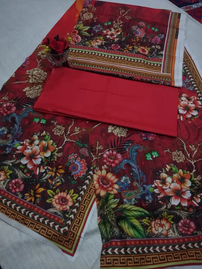 Premium 3 Piece 90/70 Lawn Suit Unstitched | Lawn Shirt Trouser & Dupatta | Summer Collection - Image 2