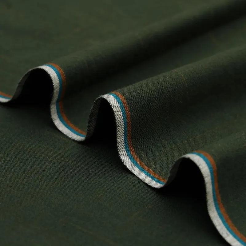 Men's Premium Cotton Suit Fabric Green Striped Border Winter - Image 2