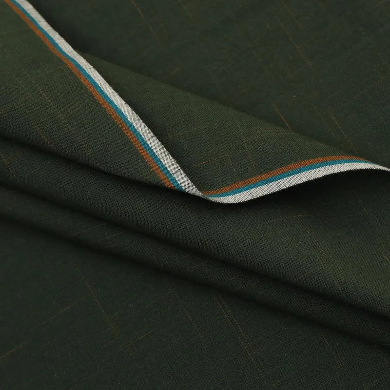 Men's Premium Cotton Suit Fabric Green Striped Border Winter - Image 4