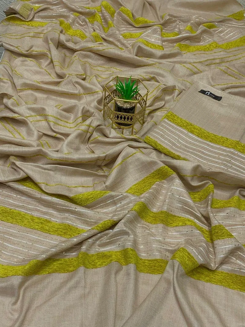 Wool Velvet Shawl Yellow Embroidered Winter Pakistan - Image 3