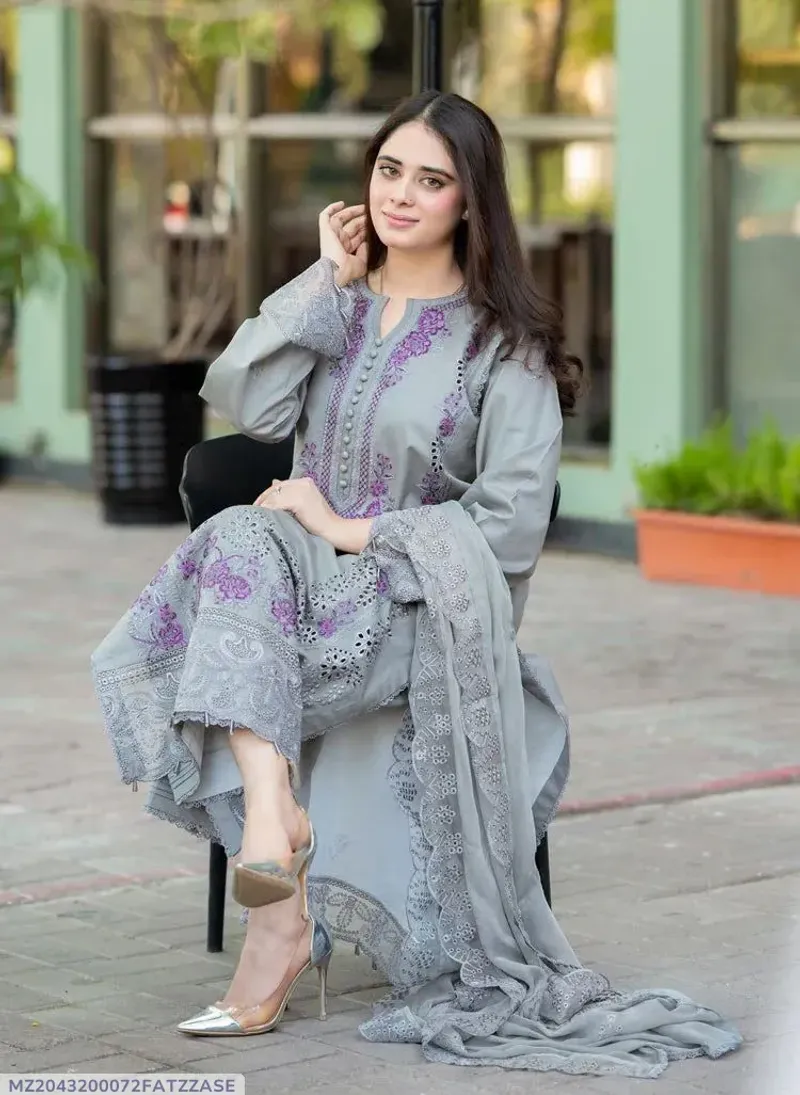 MUSHQ 3 Pcs Unstitched Chikankari Embroidered Suit