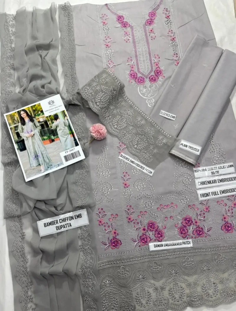 MUSHQ 3 Pcs Unstitched Chikankari Embroidered Suit - Image 5