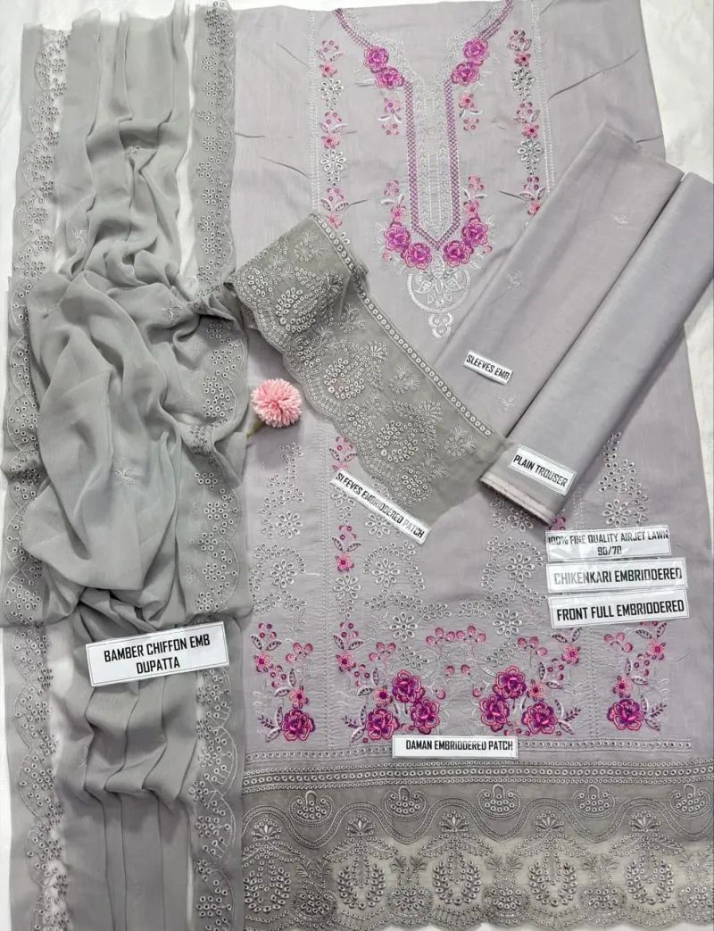 MUSHQ 3 Pcs Unstitched Chikankari Embroidered Suit - Image 6
