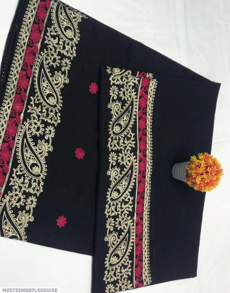 Women Swiss Lawn Embroidered Shawl Black Gold Maroon - Image 4