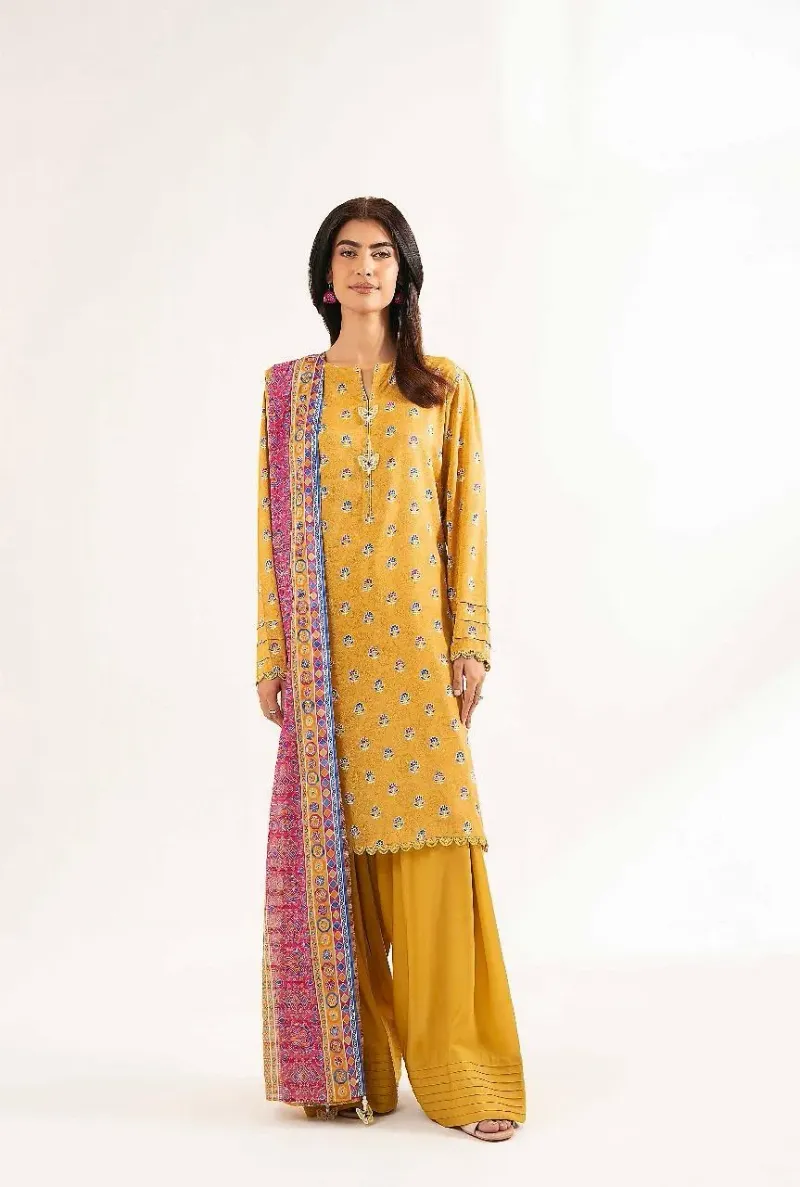 Golden Printed 3-Piece Linen Suit for Women