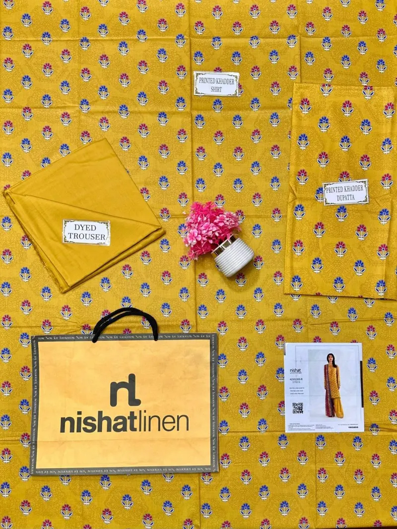 Golden Printed 3-Piece Linen Suit for Women - Image 3