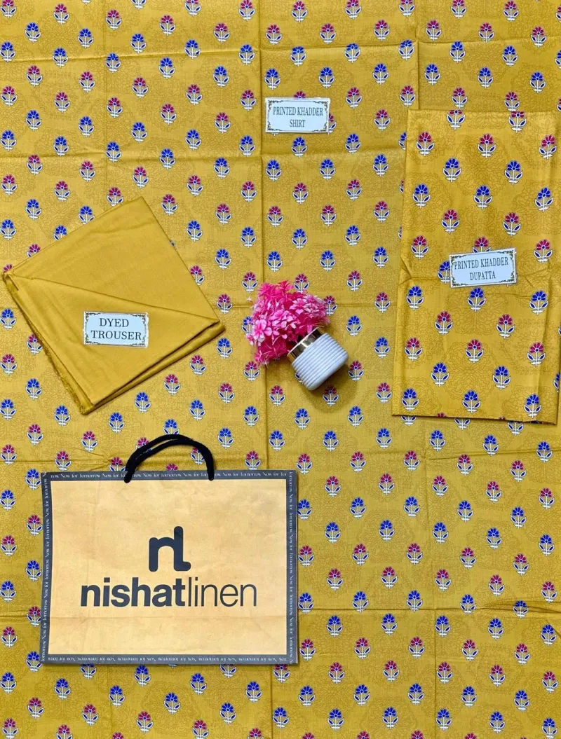 Golden Printed 3-Piece Linen Suit for Women - Image 4