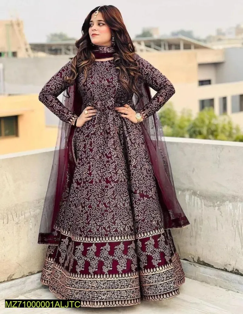 Women Katan Silk Printed Maxi Suit Set 3 Piece Regular - Image 4