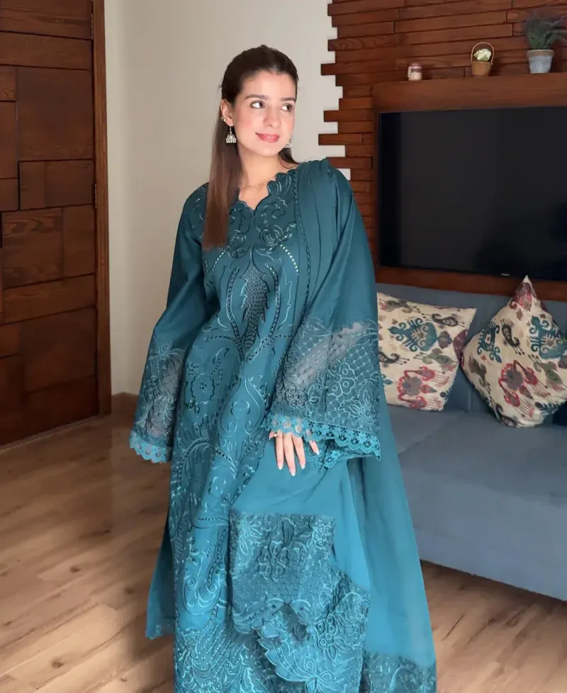 Teal Majestique - Lawn Cotton Embroidered Dress - Image 2