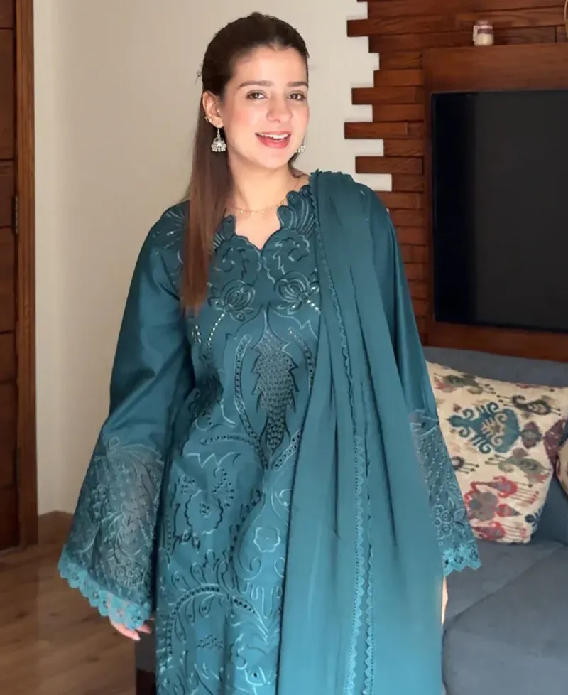 Teal Majestique - Lawn Cotton Embroidered Dress - Image 3