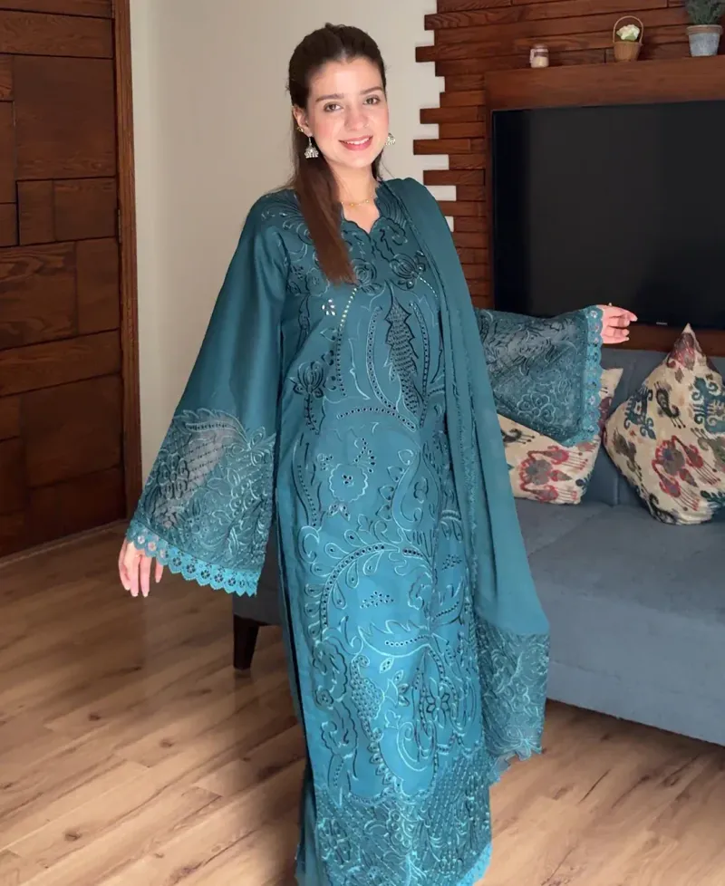 Teal Majestique - Lawn Cotton Embroidered Dress - Image 4