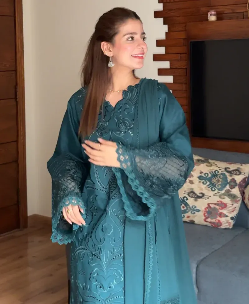 Teal Majestique - Lawn Cotton Embroidered Dress - Image 5