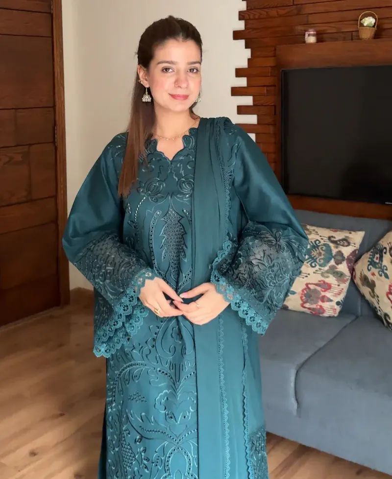 Teal Majestique - Lawn Cotton Embroidered Dress - Image 6