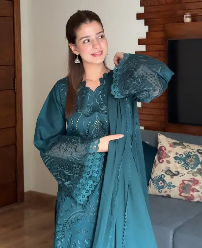 Teal Majestique - Lawn Cotton Embroidered Dress - Image 7