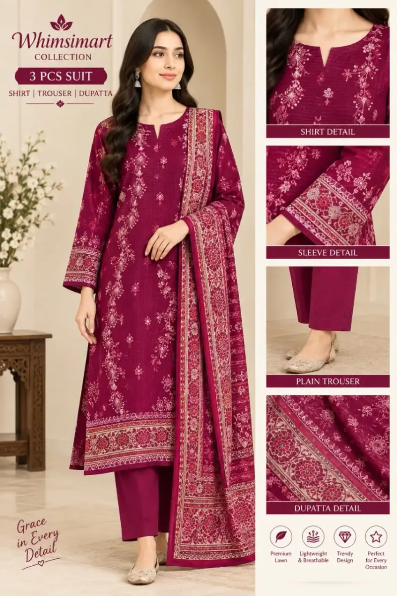 Mausammry Linen 2026 Original Collection | 3PC Printed Linen Suit with Dyed Linen Trouser | Guaranteed Stuff