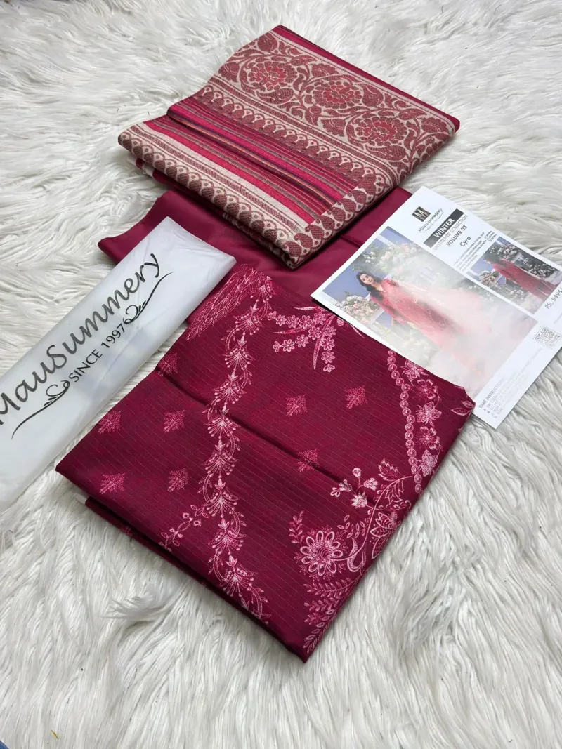 Mausammry Linen 2026 Original Collection | 3PC Printed Linen Suit with Dyed Linen Trouser | Guaranteed Stuff - Image 2