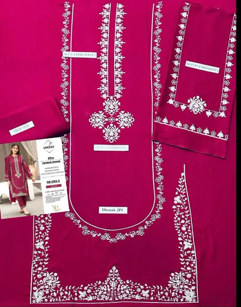 2-piece embroidered Dhanak suit pink for weddings parties - Image 2