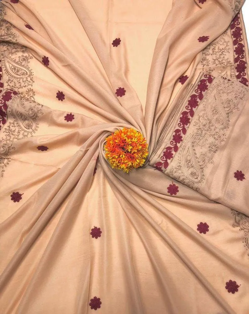 Beige Swiss Embroidered Shawl for Women - Image 2