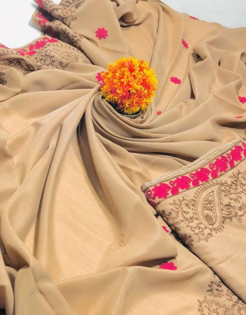 Beige Swiss Embroidered Shawl for Women - Image 3