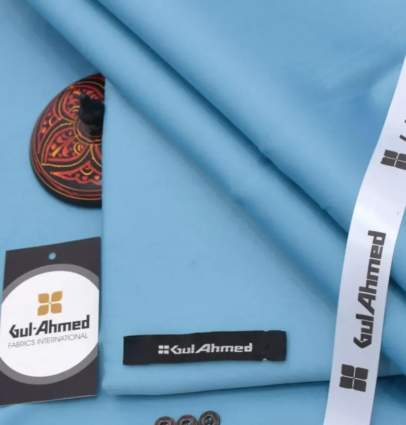 Gul Ahmed Premium Quality Cotton Satin Suit 15-Pastel Blue - Image 3