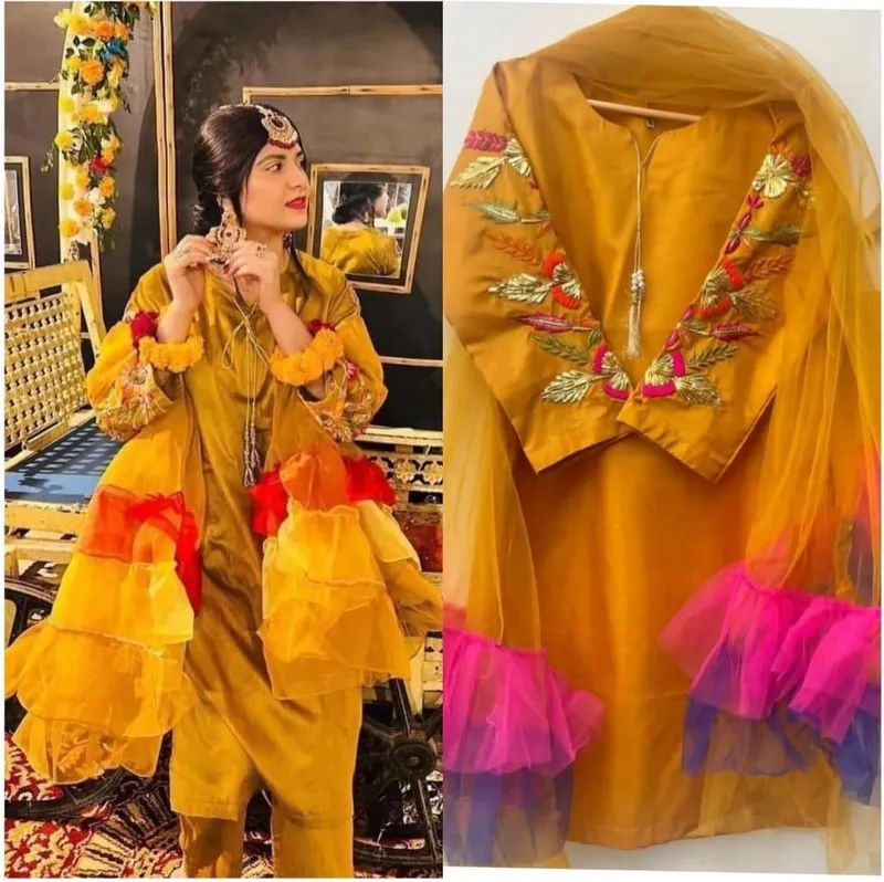 Women Katan Silk 3 Pcs Suit Set White Medium Large - Image 3