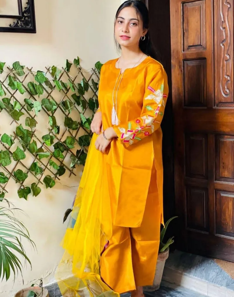 Women Katan Silk 3 Pcs Suit Set White Medium Large - Image 5