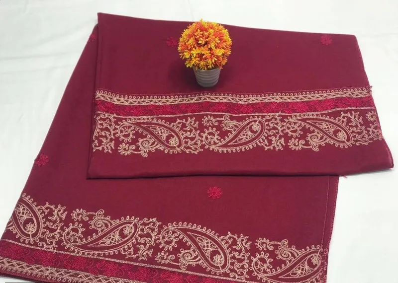 Maroon Swiss Lawn Shawl with Embroidered Border - Image 3
