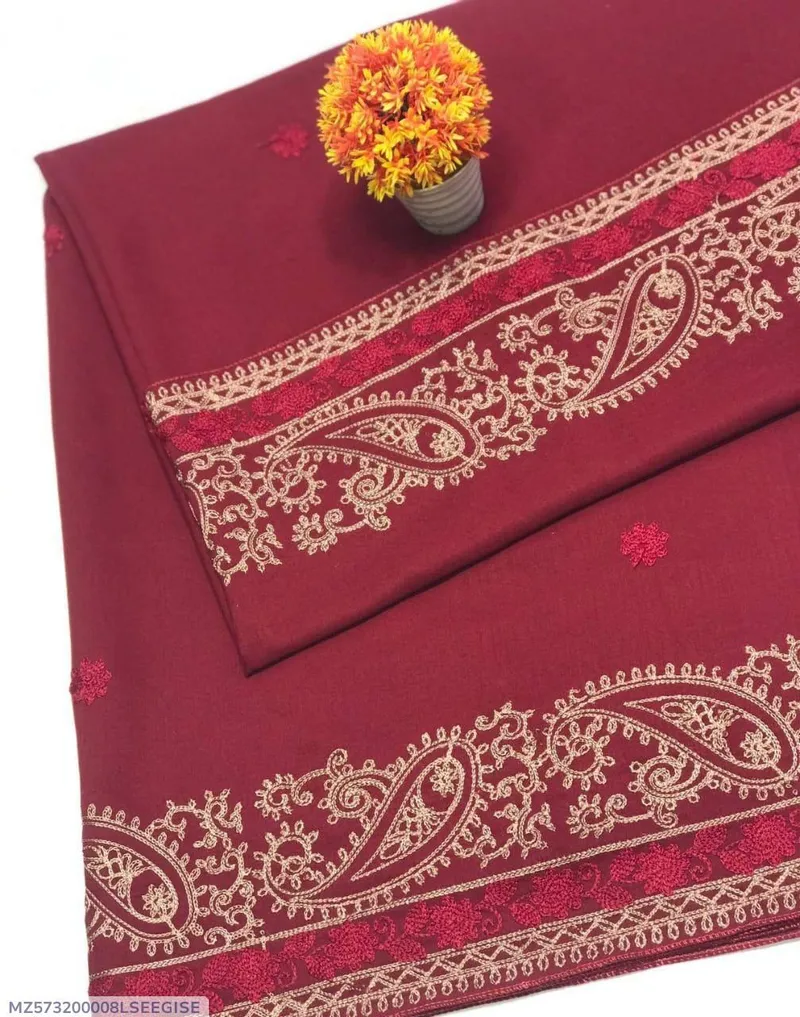 Maroon Swiss Lawn Shawl with Embroidered Border - Image 4