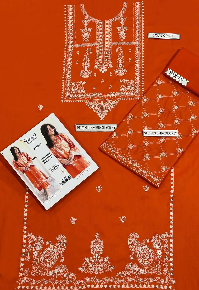 Orange Embroidered Lawn Suit for Women Pakistan - Image 2