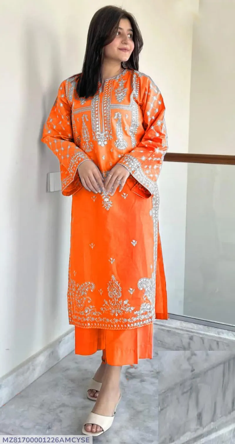 Orange Embroidered Lawn Suit for Women Pakistan - Image 3