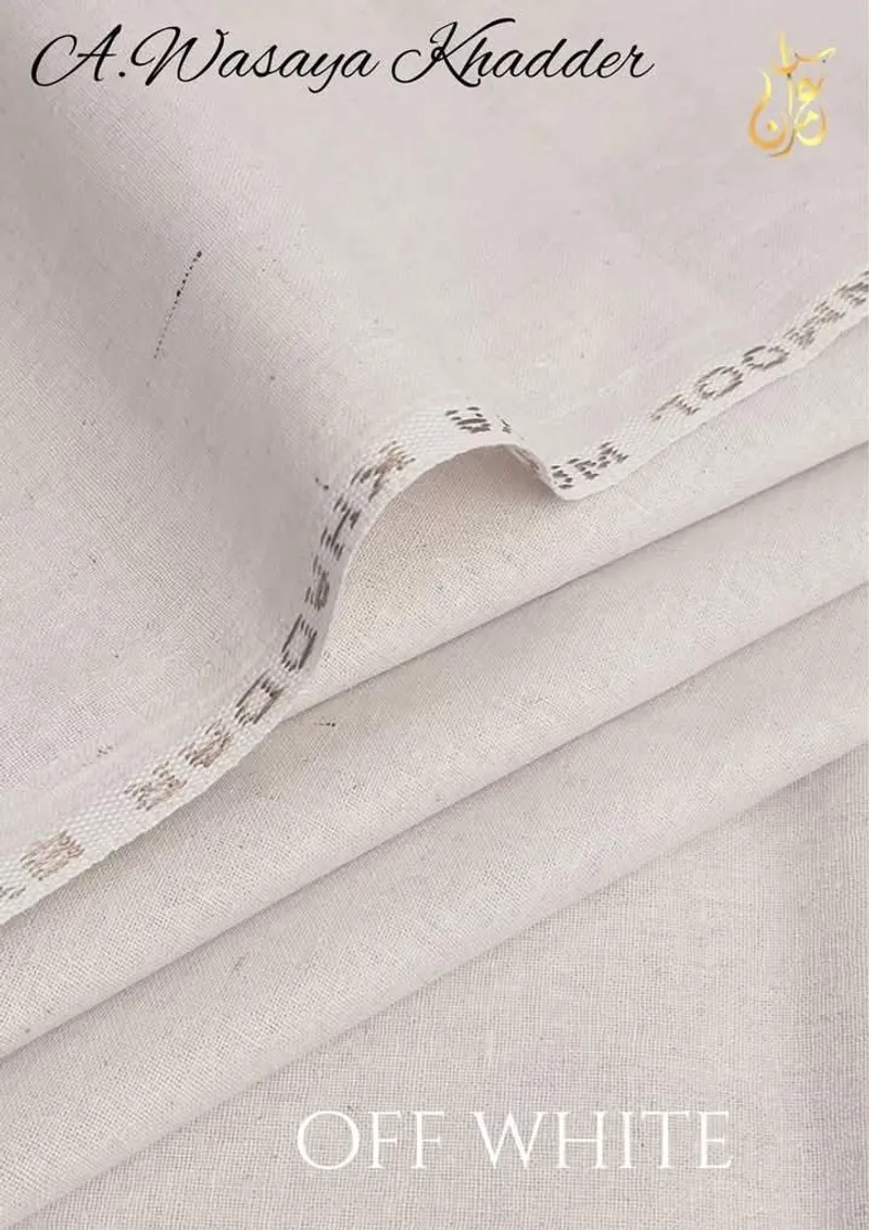 Winter Khaddar Suit Off-White Gold Trim Unstitched - Image 3