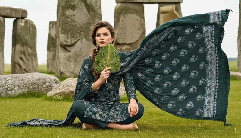 Unstitched Printed Lawn Suit Green for Pakistani Women