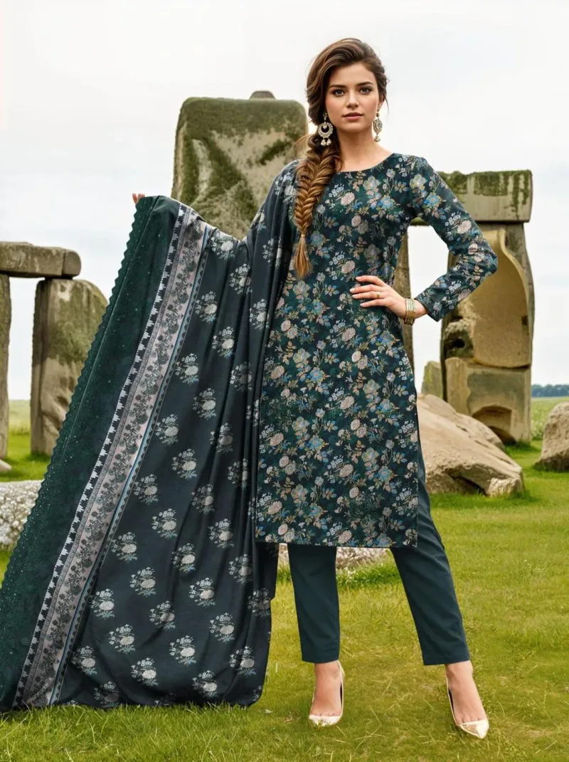 Unstitched Printed Lawn Suit Green for Pakistani Women - Image 2