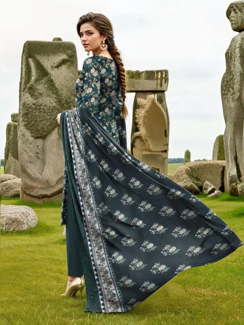 Unstitched Printed Lawn Suit Green for Pakistani Women - Image 3