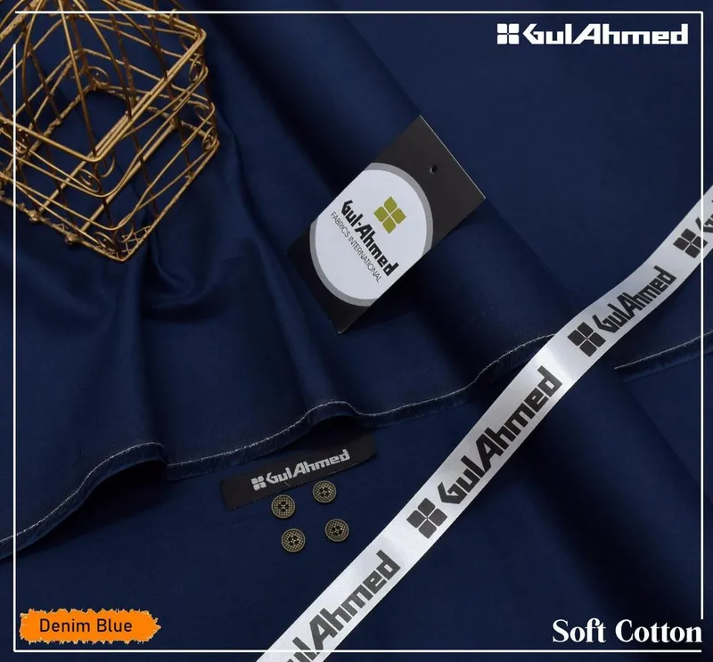 Men's Cotton Plain Suit Blue Summer Unstitched - Image 2
